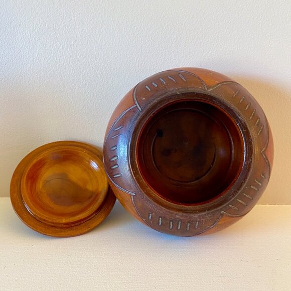 Carved Round Wooden Trinket Box - Picture 4 of 6